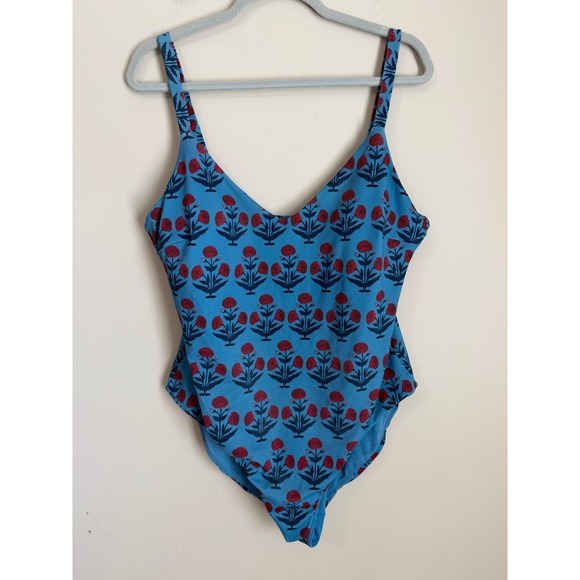 Andie Other - Andie Swimsuit One Piece Women XL Blue Red Floral Block Print V-Neck